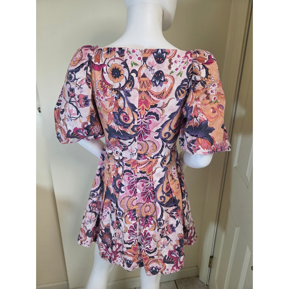 House of Harlow 1960 Pink Paisley Linen Blend Cutout Puff Sleeve Mini Dress 6 - Picture 10 of 14